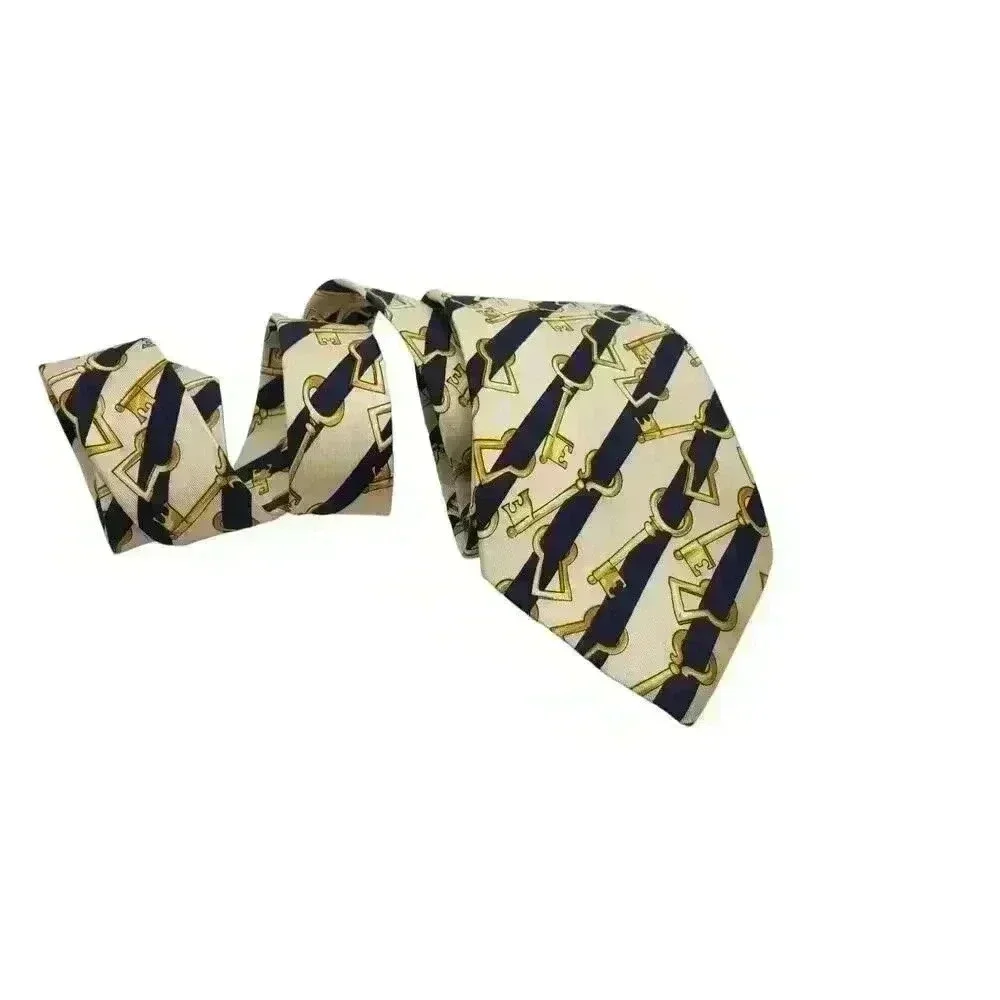 Vintage ESCADA Necktie Key To Success Gold & Black Stripe Made Italy 100% Silk